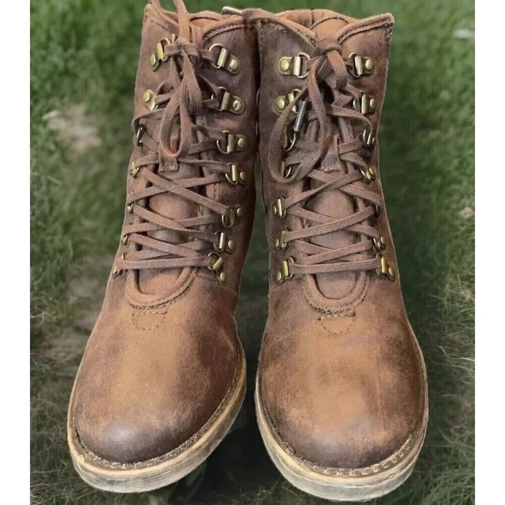Combat Boots Faux Fur Lining Tan - Picture 2 of 5